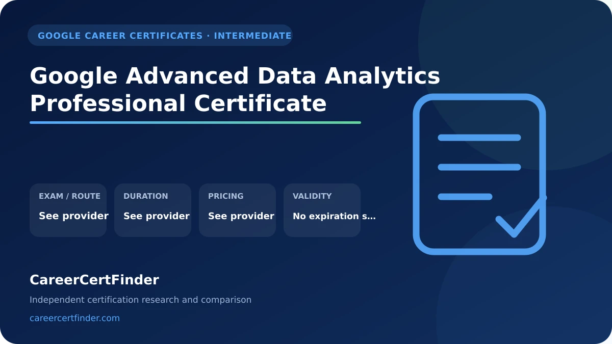 Google Advanced Data Analytics Professional Certificate exam, cost, and validity overview