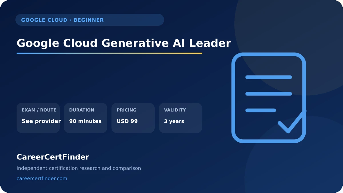 Google Cloud Generative AI Leader exam, cost, and validity overview