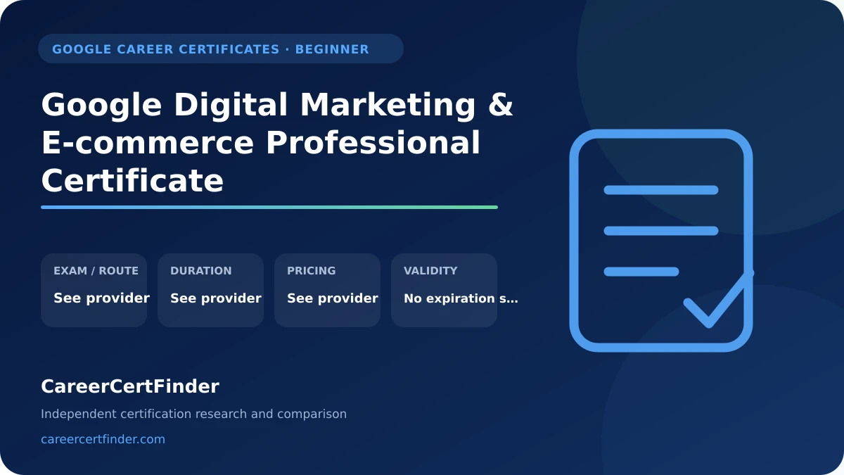 Google Digital Marketing & E-commerce Professional Certificate exam, cost, and validity overview