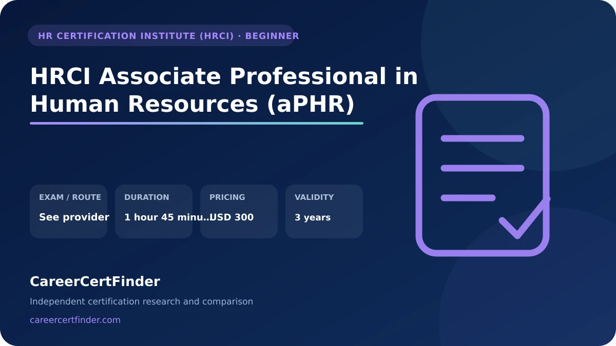 HRCI Associate Professional in Human Resources (aPHR) exam, cost, and validity overview