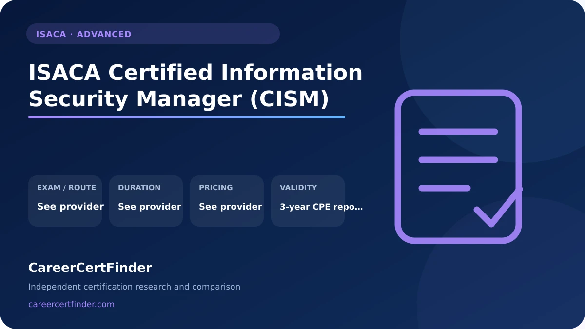ISACA Certified Information Security Manager (CISM) exam, cost, and validity overview